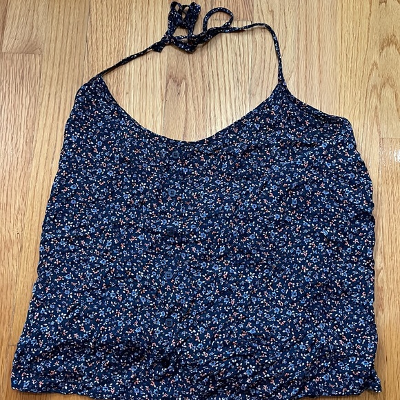 NWOT Brandy Melville Navy Blue Floral Button Halter Tank Top - Light and Airy - Picture 5 of 7